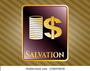  Shiny badge with stack of coins icon and Salvation text inside