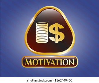  Shiny badge with stack of coins icon and Motivation text inside