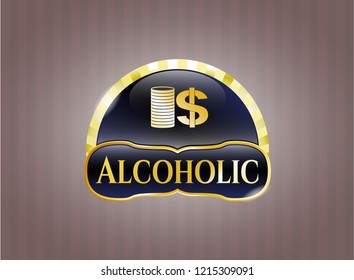  Shiny badge with stack of coins icon and Alcoholic text inside