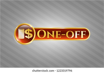  Shiny badge with stack of coins icon and One-off text inside
