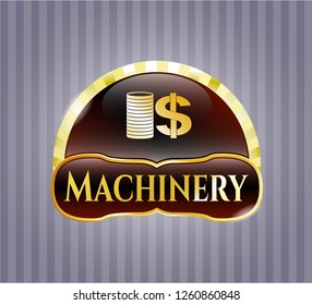  Shiny badge with stack of coins icon and Machinery text inside
