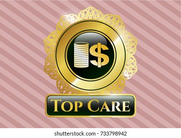  Shiny badge with stack of coins icon and Top Care text inside