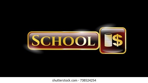  Shiny badge with stack of coins icon and School text inside