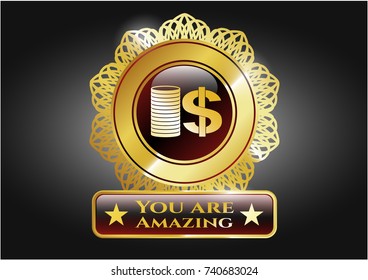  Shiny badge with stack of coins icon and You are Amazing text inside