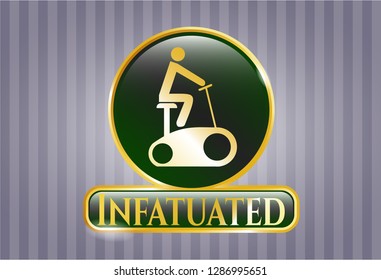  Shiny badge with stationary bike icon and Infatuated text inside