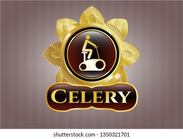  Shiny badge with stationary bike icon and Celery text inside