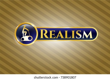  Shiny badge with stationary bike icon and Realism text inside