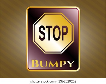  Shiny badge with stop icon and Bumpy text inside