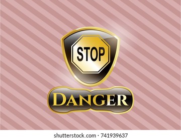  Shiny badge with stop icon and Danger text inside