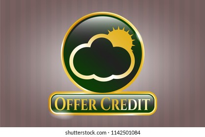  Shiny badge with sun behind cloud icon and Offer Credit text inside