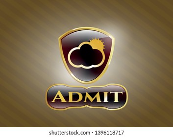  Shiny badge with sun behind cloud icon and Admit text inside