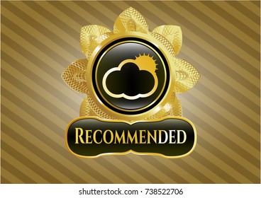  Shiny badge with sun behind cloud icon and Recommended text inside