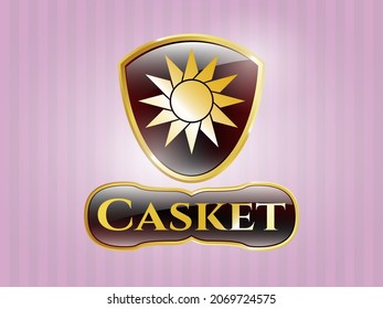 Shiny badge with sun icon and Casket text inside