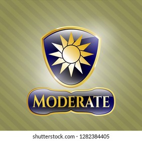  Shiny badge with sun icon and Moderate text inside