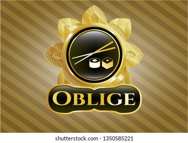  Shiny badge with sushi icon and Oblige text inside