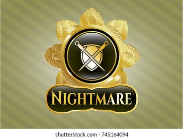  Shiny badge with swords crossed with shield icon and Nightmare text inside