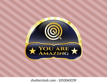  Shiny badge with target, business icon and You are Amazing text inside