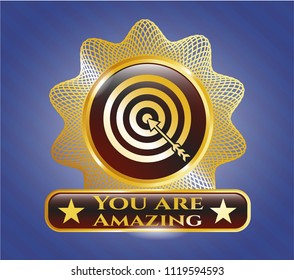  Shiny badge with target, business icon and You are Amazing text inside