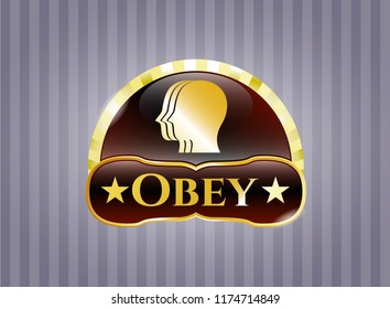  Shiny badge with team work icon and Obey text inside