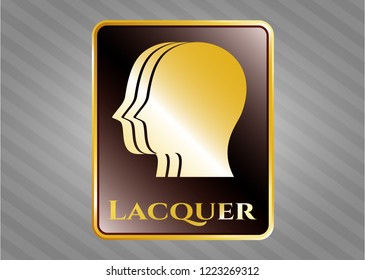  Shiny badge with team work icon and Lacquer text inside