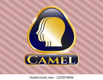  Shiny badge with team work icon and Camel text inside