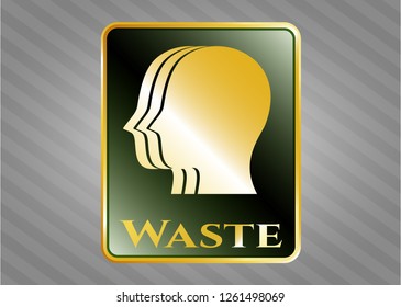  Shiny badge with team work icon and Waste text inside