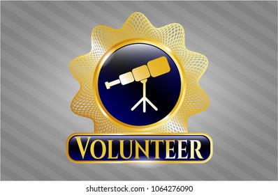  Shiny badge with telescope icon and Volunteer text inside