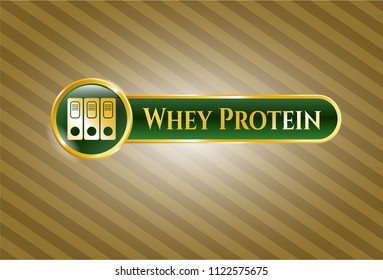  Shiny badge with three folders icon and Whey Protein text inside