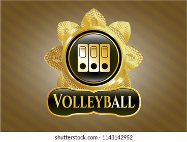  Shiny badge with three folders icon and Volleyball text inside