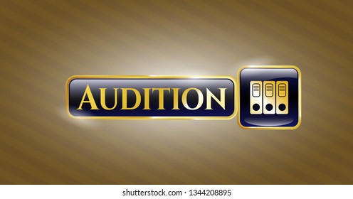  Shiny badge with three folders icon and Audition text inside