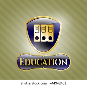  Shiny badge with three folders icon and Education text inside