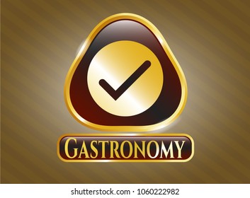  Shiny badge with tick icon and Gastronomy text inside