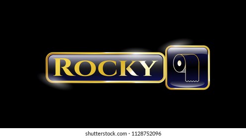  Shiny badge with toilet paper icon and Rocky text inside