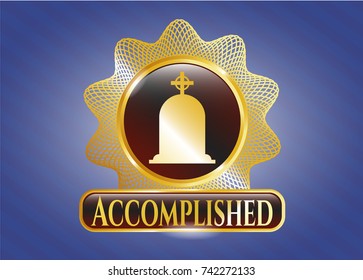  Shiny badge with tombstone icon and Accomplished text inside