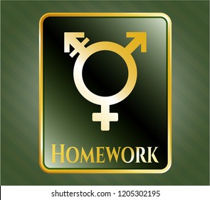  Shiny badge with transgender icon and Homework text inside