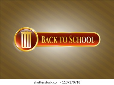   Shiny badge with trash can icon and Back to School text inside