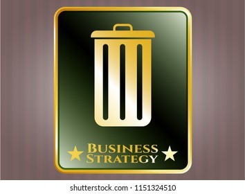  Shiny badge with trash can icon and Business Strategy text inside