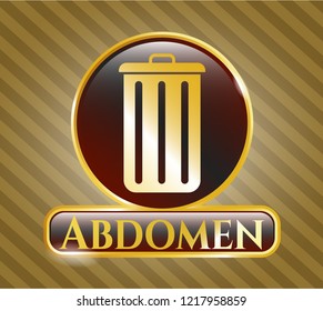  Shiny badge with trash can icon and Abdomen text inside