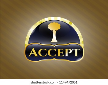  Shiny badge with tree icon and Accept text inside