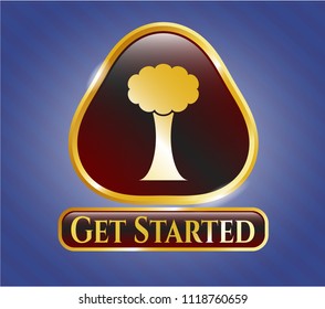  Shiny badge with tree icon and Get Started text inside