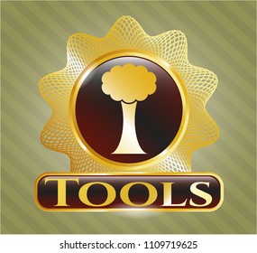   Shiny badge with tree icon and Tools text inside