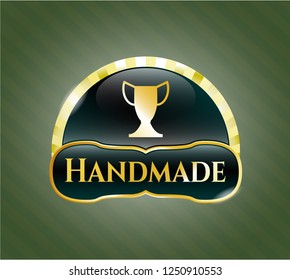  Shiny badge with trophy icon and Handmade text inside