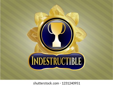  Shiny badge with trophy icon and Indestructible text inside