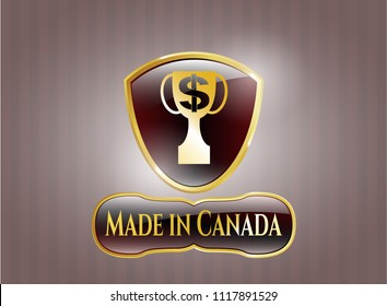  Shiny badge with trophy with money symbol inside icon and Made in Canada text inside