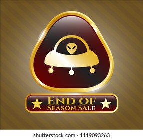  Shiny badge with ufo with aline inside icon and End of Season Sale text inside