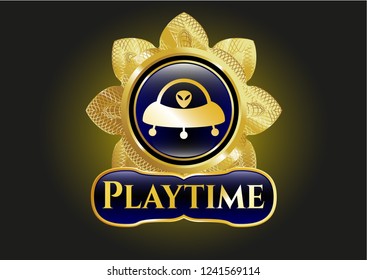  Shiny badge with ufo with aline inside icon and Playtime text inside