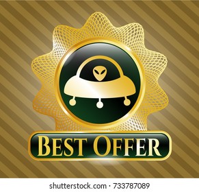  Shiny badge with ufo with aline inside icon and Best Offer text inside