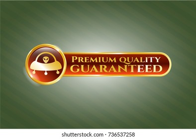  Shiny badge with ufo with aline inside icon and Premium Quality Guaranteed text inside