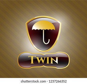  Shiny badge with umbrella icon and Twin text inside