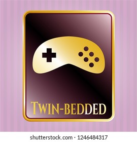  Shiny badge with video game icon and Twin-bedded text inside